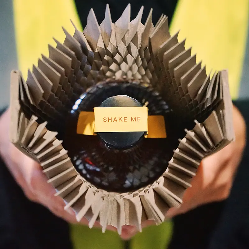 Flexi-Hex honeycomb packaging protecting a bottle of non alcoholic ginger drink by Mother Root