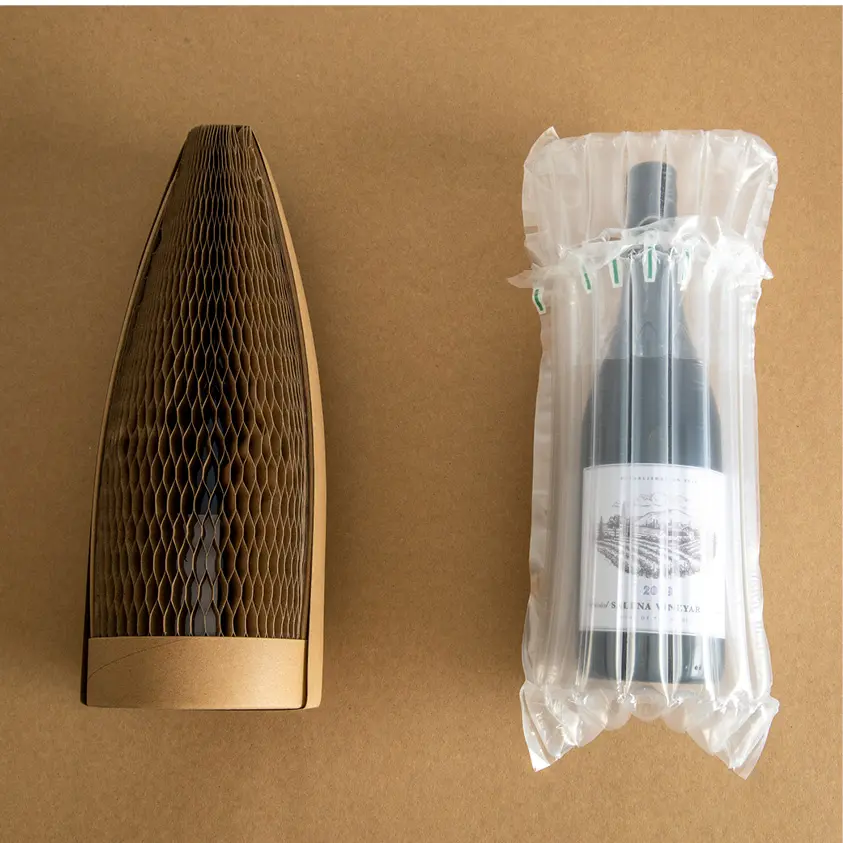 Flexi-Hex eco paper packaging for bottles compared with plastic air bags