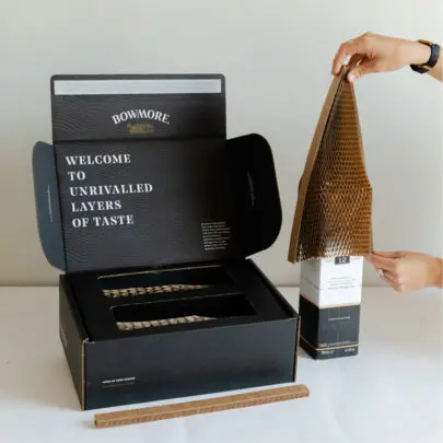 Flexi-Hex premium packaging for Bowmore preboxed bottles