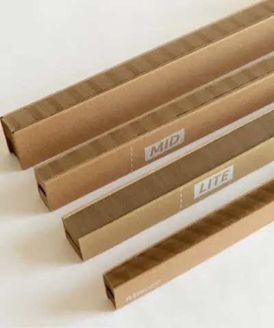 A set of different sized sustainable protective packaging sleeve types by Flexi-Hex