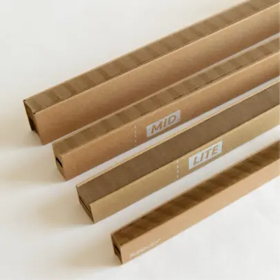 A set of different sized sustainable protective packaging sleeve types by Flexi-Hex