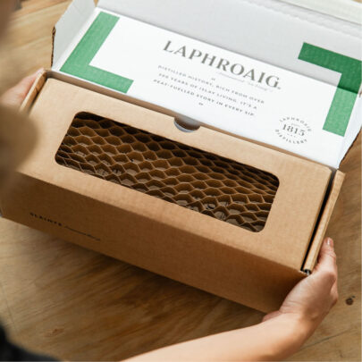 Laphroaig honeycomb protective sleeve and packaging by Flexi-Hex