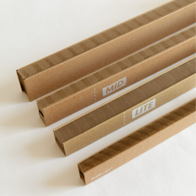 A set of different sized sustainable protective packaging sleeve types by Flexi-Hex